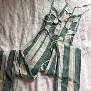 Striped Green and Cream Jumpsuit urban outfitters bdg